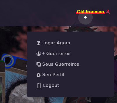 Menu após login no Card Game