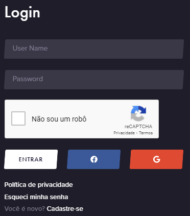 Login no Card Game